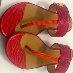 Tory Burch pink Kira embossed thong sandals